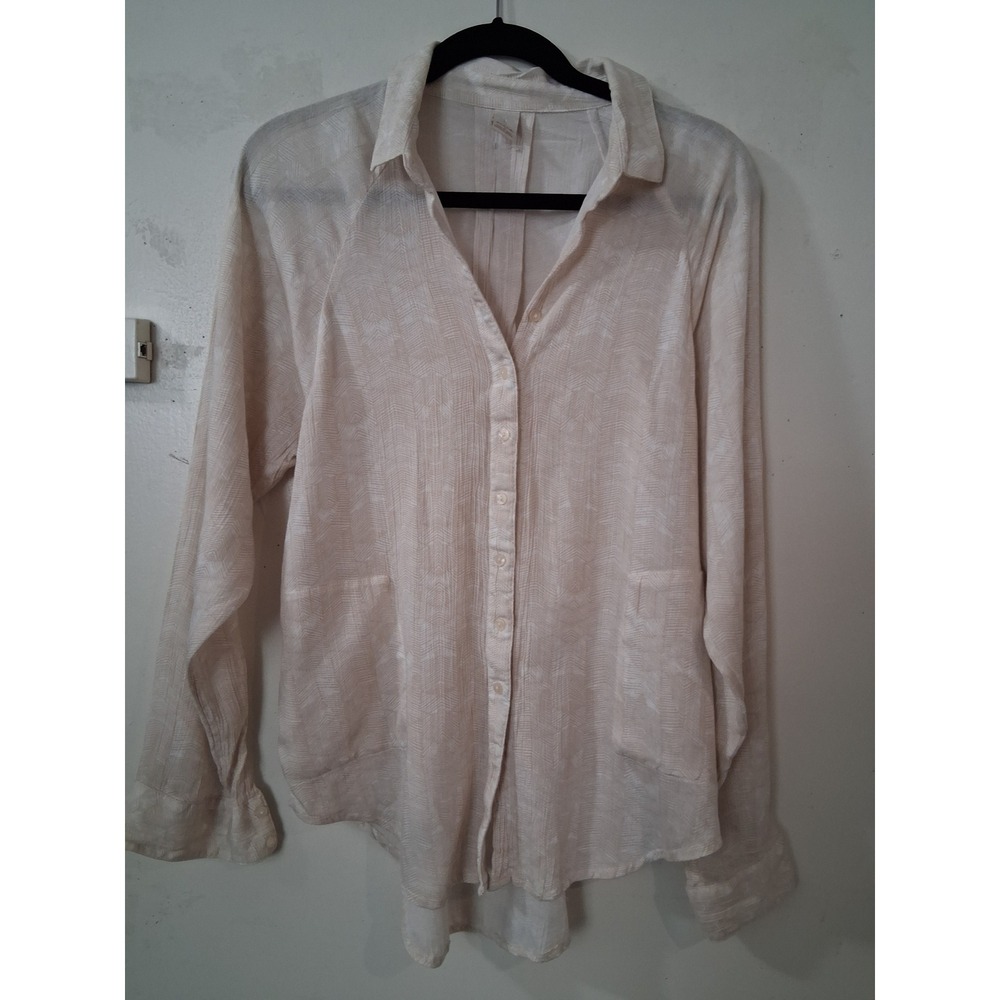 prAna Womens Cream Textured Chevron Button Up Shirt Pockets Size M